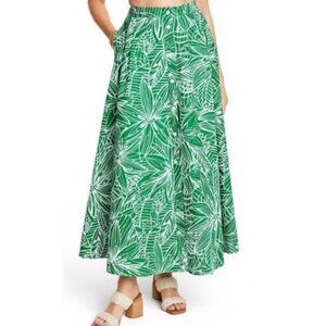 Tabatha Brown Collab 100% Cotton Green Print Button Front Maxi Skirt 2X NWT